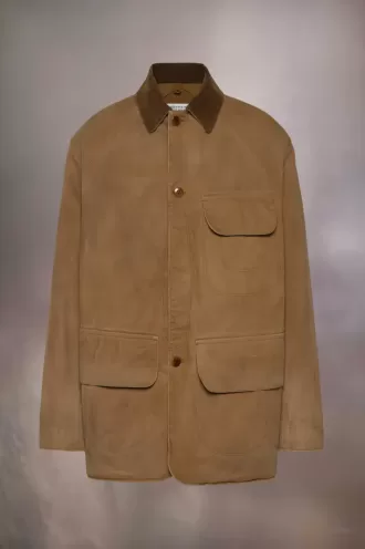 Manteau ciré à col en velours côtelé