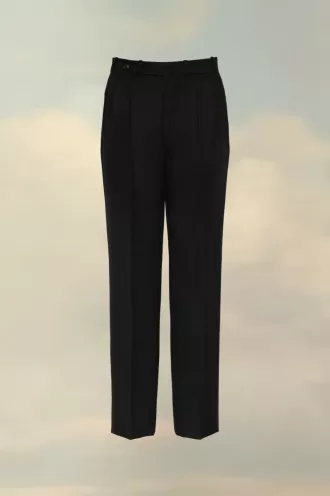 Pantalon plissé en laine à chevrons