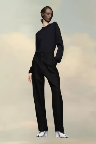 Pantalon plissé en laine à chevrons